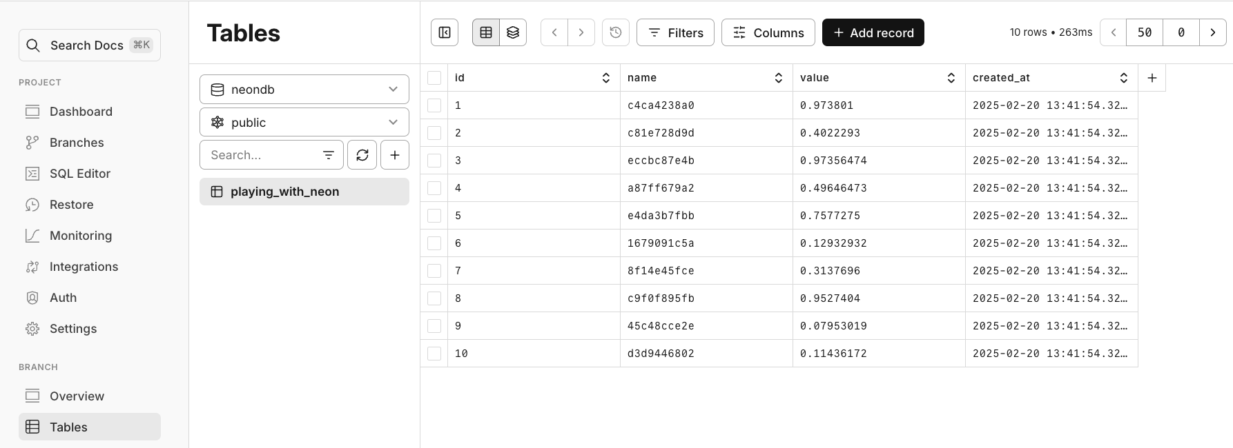 Neon Console with added column