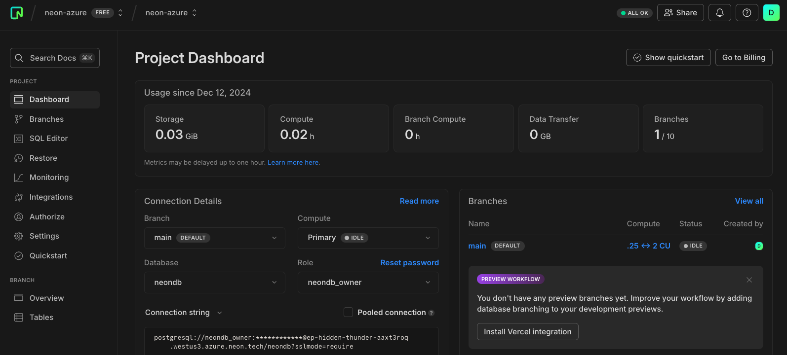 Neon Project Dashboard
