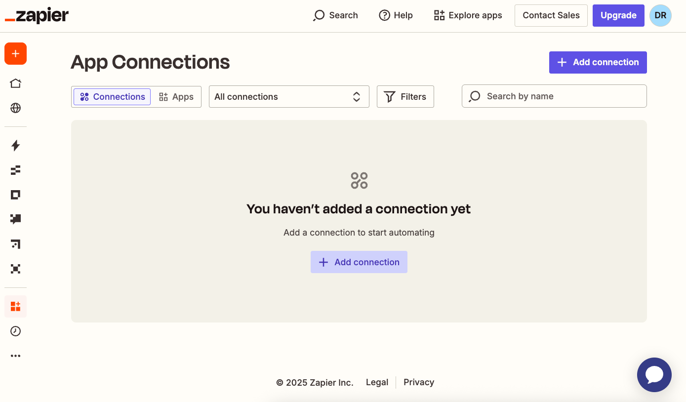 Add connection page in Zapier